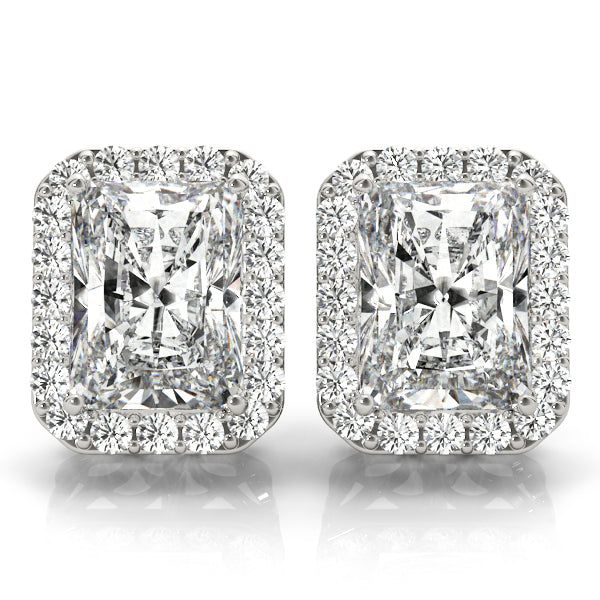 Radiant Halo Studs – Radiant Emerald & Lab Diamond Stud Earrings in 18K Gold | Just Brilliant