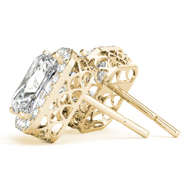 Radiant Halo Studs – Radiant Lab Diamond Stud Earrings in 18K Gold | Just Brilliant – lifestyle view