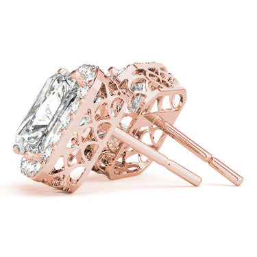 Radiant Halo Studs – Radiant Lab Diamond Stud Earrings in 18K Gold | Just Brilliant – angle view