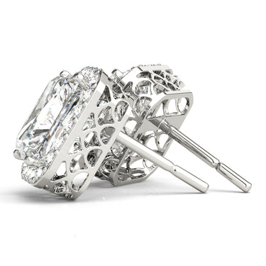 Radiant Halo Studs – Radiant Lab Diamond Stud Earrings in 18K Gold | Just Brilliant – detail view