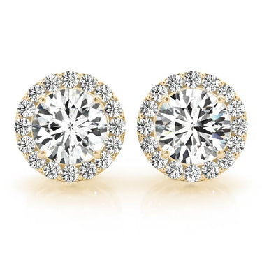 Round Halo Studs – Round Lab Diamond Stud Earrings in 18K Gold | Just Brilliant – lifestyle view