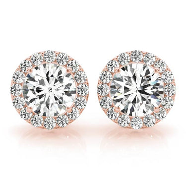 Round Halo Studs – Round Lab Diamond Stud Earrings in 18K Gold | Just Brilliant – angle view