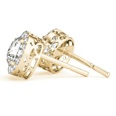 Round Halo Studs – Round Lab Diamond Stud Earrings in 18K Gold | Just Brilliant – side view