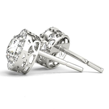 Round Halo Studs – Round Lab Diamond Stud Earrings in 18K Gold | Just Brilliant – detail view