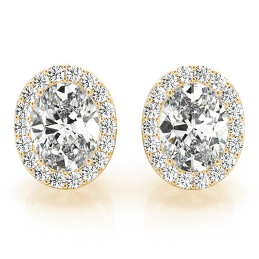 Oval Halo Studs – Oval Lab Diamond Stud Earrings in 18K Gold | Just Brilliant – close-up view
