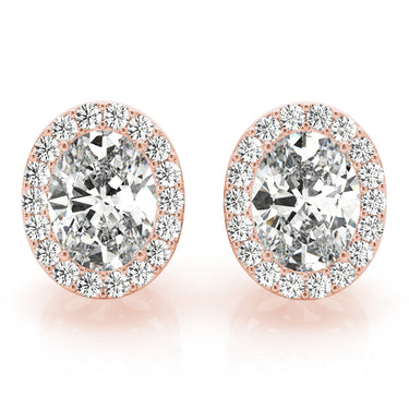 Oval Halo Studs – Oval Lab Diamond Stud Earrings in 18K Gold | Just Brilliant – side view