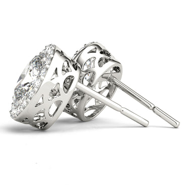 Oval Halo Studs – Oval Lab Diamond Stud Earrings in 18K Gold | Just Brilliant – detail view
