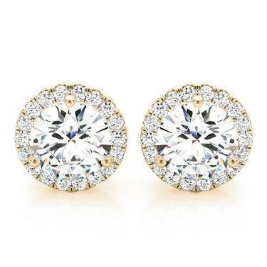 Round Martini Halo Studs – Round Lab Diamond Stud Earrings in 18K Gold | Just Brilliant – angle view