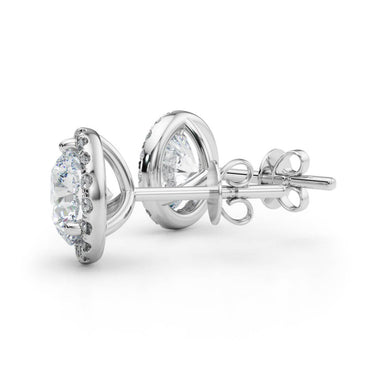 Round Martini Halo Studs – Round Lab Diamond Stud Earrings in 18K Gold | Just Brilliant – close-up view