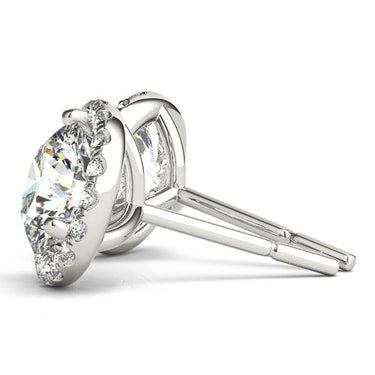 Round Martini Halo Studs – Round Lab Diamond Stud Earrings in 18K Gold | Just Brilliant – detail view