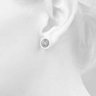 Round Martini Halo Studs – Round Lab Diamond Stud Earrings in 18K Gold | Just Brilliant – lifestyle view