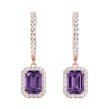 Emerald Cut Halo Drop Earrings – Emerald Cut Emerald Drop Earrings in 18K Gold | Just Brilliant – view 17