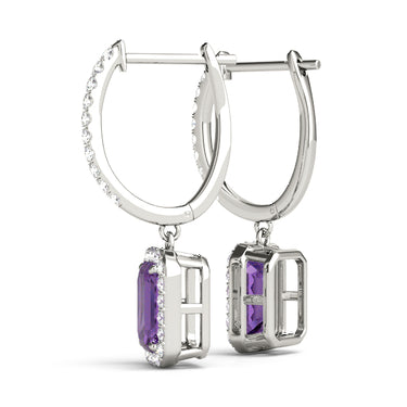Emerald Cut Halo Drop Earrings – Emerald Cut Emerald Drop Earrings in 18K Gold | Just Brilliant – view 10
