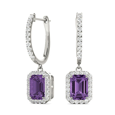 Emerald Cut Halo Drop Earrings – Emerald Cut Emerald Drop Earrings in 18K Gold | Just Brilliant – view 9
