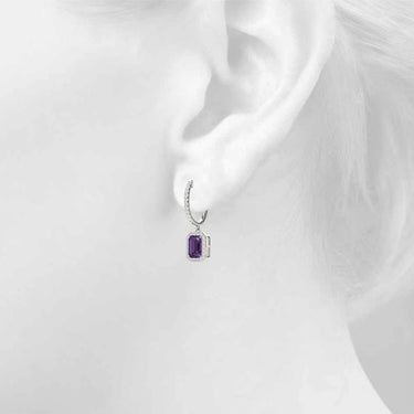 Emerald Cut Halo Drop Earrings – Emerald Cut Emerald Drop Earrings in 18K Gold | Just Brilliant – view 11