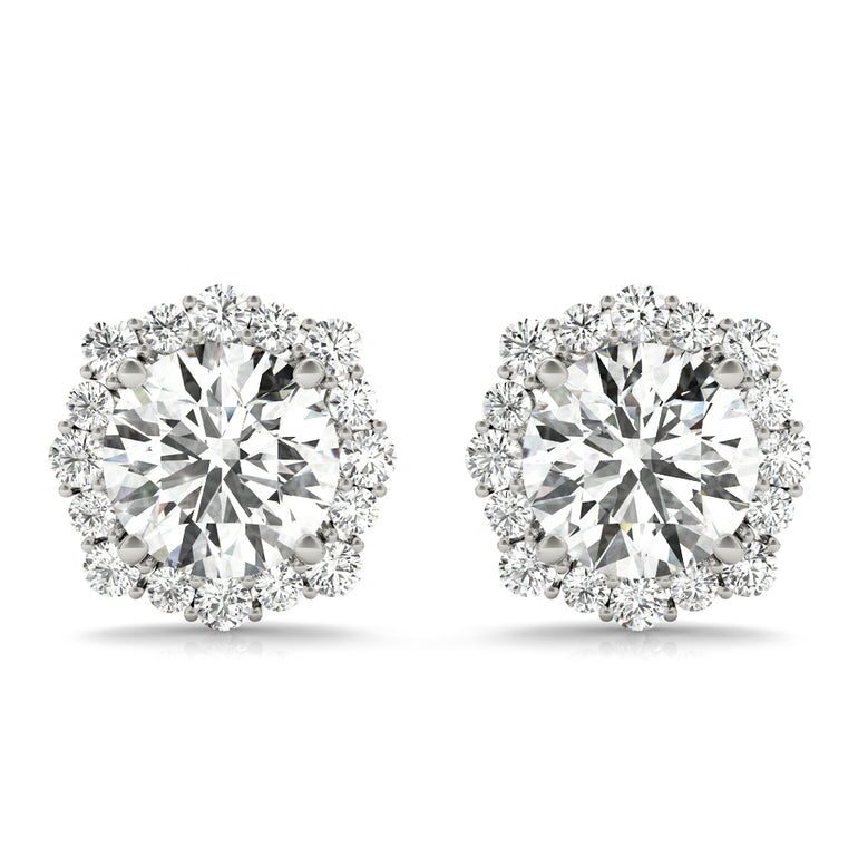 Floral Halo Studs Earrings – Radiant Lab Diamond Stud Earrings in 18K Gold | Just Brilliant