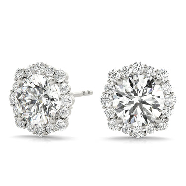 Floral Halo Studs Earrings – Lab Diamond Stud Earrings in 18K Gold | Just Brilliant – close-up view