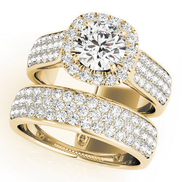 Multirow Pavé Halo Engagement Ring – Lab Diamond Engagement Ring in 18K Gold | Just Brilliant – angle view
