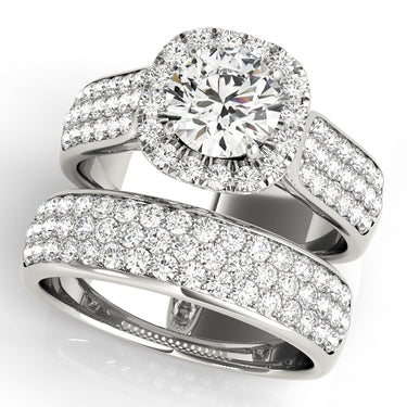Multirow Pavé Halo Engagement Ring – Lab Diamond Engagement Ring in 18K Gold | Just Brilliant – close-up view