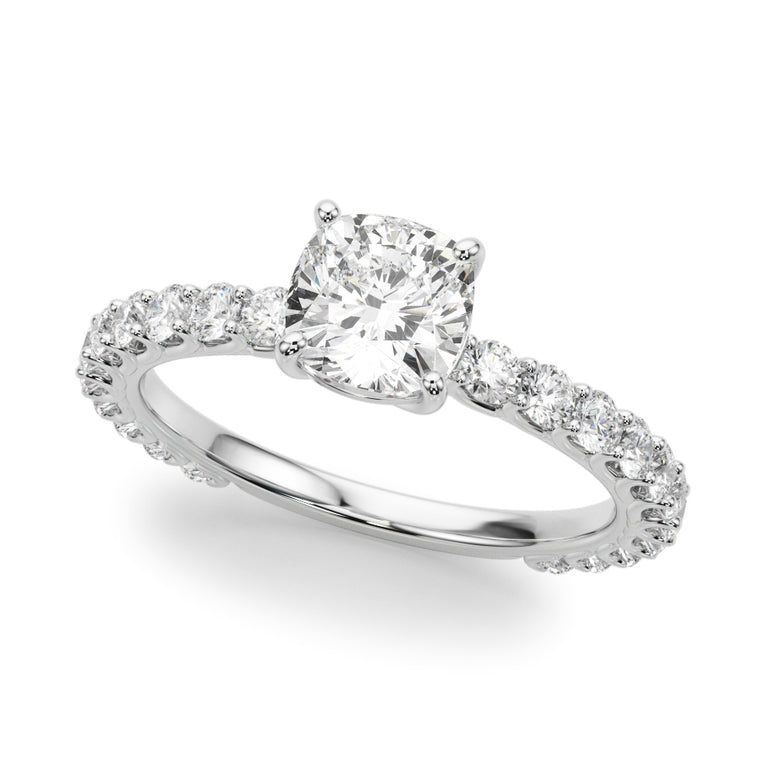 Cu Single Row Shared Prong Engagement Ring – Cushion Lab Diamond Ring in 18K Gold | Just Brilliant