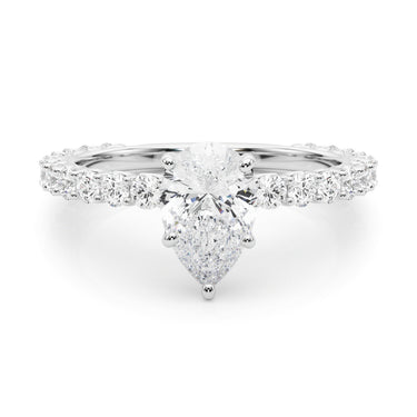 Pear Shape Single Row Shared Prong En – Pear-Shaped Lab Diamond Jewelry in 18K Gold | Just Brilliant – close-up view