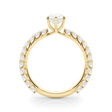 Pear Shape Single Row Shared Prong En – Pear-Shaped Lab Diamond Jewelry in 18K Gold | Just Brilliant – angle view