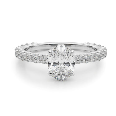 Oval Single Row Shared Prong Engagement Ring – Oval Lab Diamond Ring in 18K Gold | Just Brilliant – lifestyle view