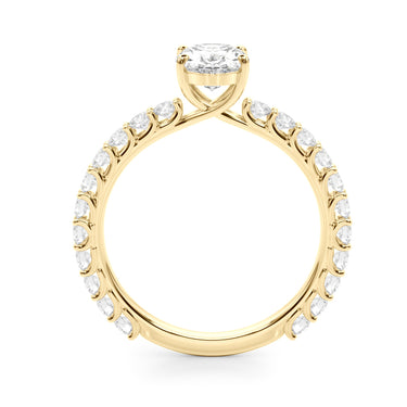 Oval Single Row Shared Prong Engagement Ring – Oval Lab Diamond Ring in 18K Gold | Just Brilliant – angle view