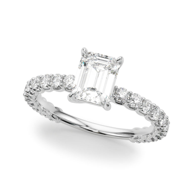 Single Row Trellis Shared Prong Engagement Ring – Radiant Emerald & Lab Diamond Engagement Ring in 18K Gold | Just Brilliant