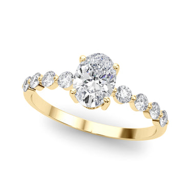 Oval Single Row Shared Prong Engagement Ring – Oval Lab Diamond Ring in 18K Gold | Just Brilliant – side view