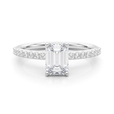 Hidden Halo Emerald Cut Engagement Ring – Emerald Cut Emerald Engagement Ring in 18K Gold | Just Brilliant – close-up view