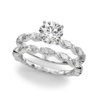 V-Tip Marquise Accented Engagement Ring – Marquise Lab Diamond Engagement Ring in 18K Gold | Just Brilliant – close-up view