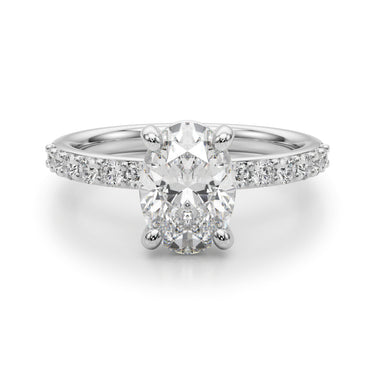Single Row Oval Engagement Ring – Oval Lab Diamond Engagement Ring in 18K Gold | Just Brilliant – lifestyle view