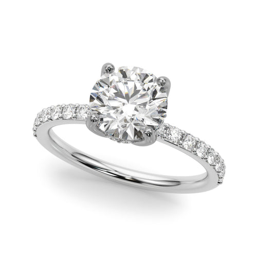 Single Row Hidden Halo Round Engagement Ring