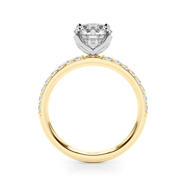 Single Row Hidden Halo Round Engagement Ring – Round Lab Diamond Engagement Ring in 18K Gold | Just Brilliant – angle view