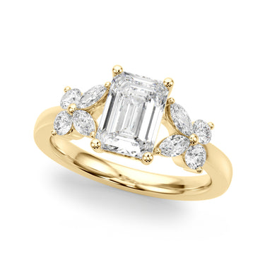 Contemporary Floral Emerald Cut Engagement Ring – Emerald Cut Emerald Engagement Ring in 18K Gold | Just Brilliant – side ...