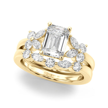 Contemporary Floral Emerald Cut Engagement Ring – Emerald Cut Emerald Engagement Ring in 18K Gold | Just Brilliant – view 8