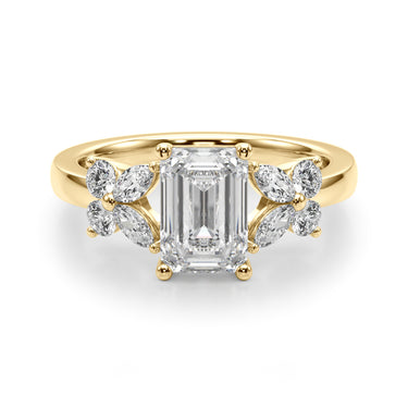 Contemporary Floral Emerald Cut Engagement Ring – Emerald Cut Emerald Engagement Ring in 18K Gold | Just Brilliant – view 7