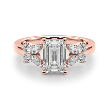 Contemporary Floral Emerald Cut Engagement Ring – Emerald Cut Emerald Engagement Ring in 18K Gold | Just Brilliant – view 11