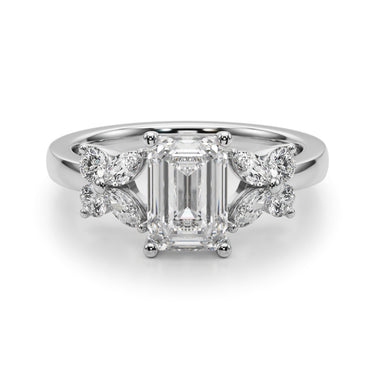 Contemporary Floral Emerald Cut Engagement Ring – Emerald Cut Emerald Engagement Ring in 18K Gold | Just Brilliant – close...