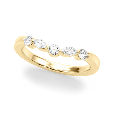 Alternating Round & Marquise Curved Wedding Band – Marquise Lab Diamond Wedding Band in 18K Gold | Just Brilliant – close-...