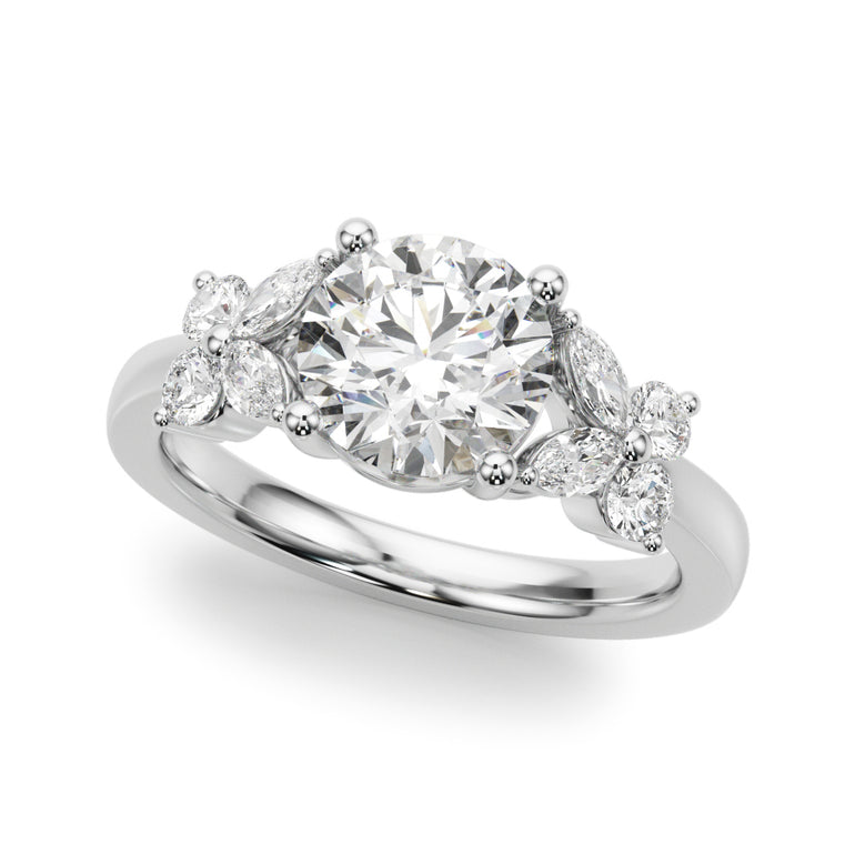 Floral Round Engagement Ring – Marquise Lab Diamond Engagement Ring in 18K Gold | Just Brilliant