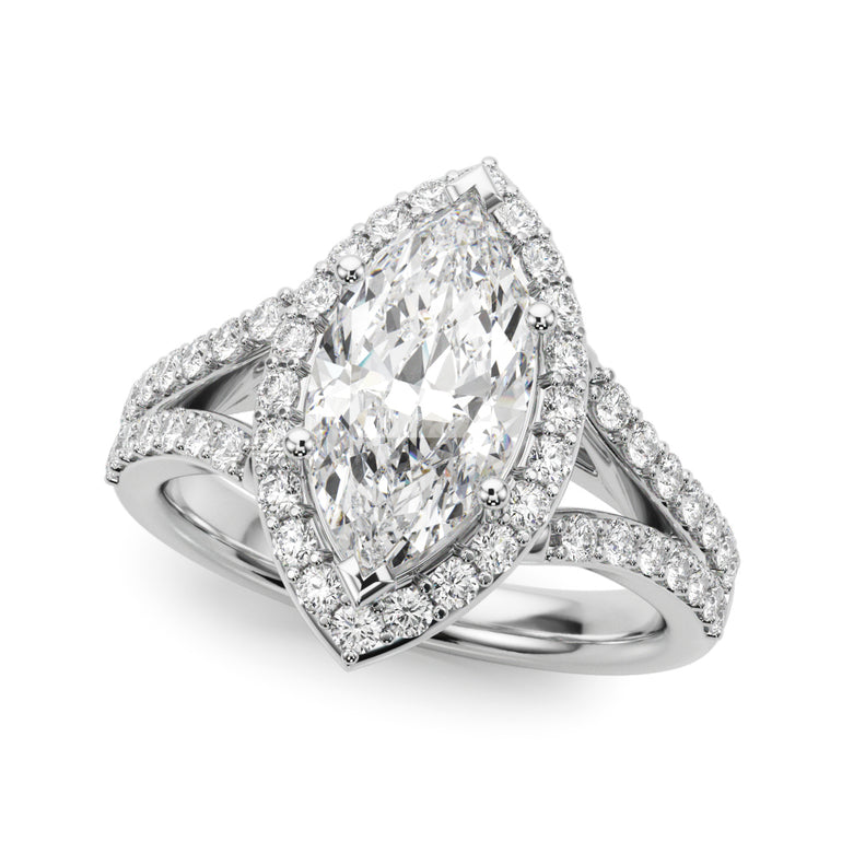 Split Shank Marquise Halo Engagement Ring – Marquise Lab Diamond Engagement Ring in 18K Gold | Just Brilliant