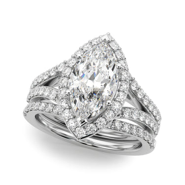 Split Shank Marquise Halo Engagement Ring – Marquise Lab Diamond Engagement Ring in 18K Gold | Just Brilliant – close-up view