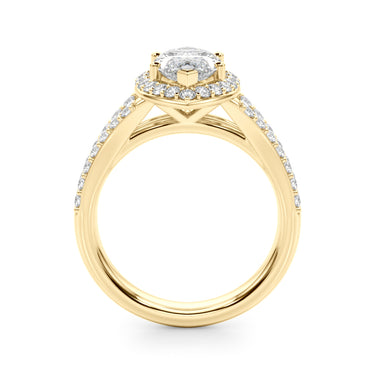 Split Shank Marquise Halo Engagement Ring – Marquise Lab Diamond Engagement Ring in 18K Gold | Just Brilliant – angle view