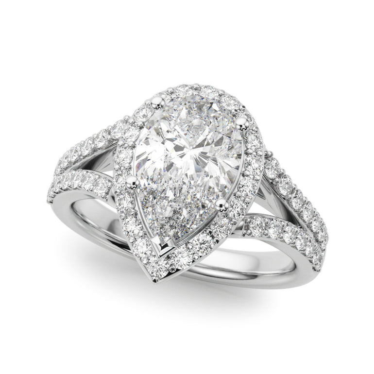 Split Shank Pear Halo Engagement Ring – Pear-Shaped Lab Diamond Engagement Ring in 18K Gold | Just Brilliant