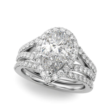 Split Shank Pear Halo Engagement Ring – Pear-Shaped Lab Diamond Engagement Ring in 18K Gold | Just Brilliant – close-up view