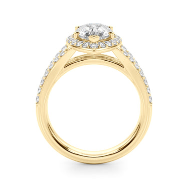 Split Shank Pear Halo Engagement Ring – Pear-Shaped Lab Diamond Engagement Ring in 18K Gold | Just Brilliant – angle view