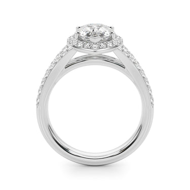 Split Shank Pear Halo Engagement Ring – Pear-Shaped Lab Diamond Engagement Ring in 18K Gold | Just Brilliant – detail view