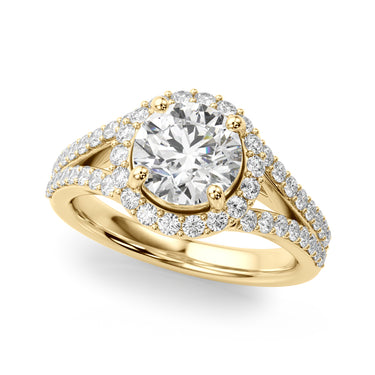 Split Shank Round Halo Engagement Ring – Round Lab Diamond Engagement Ring in 18K Gold | Just Brilliant – side view